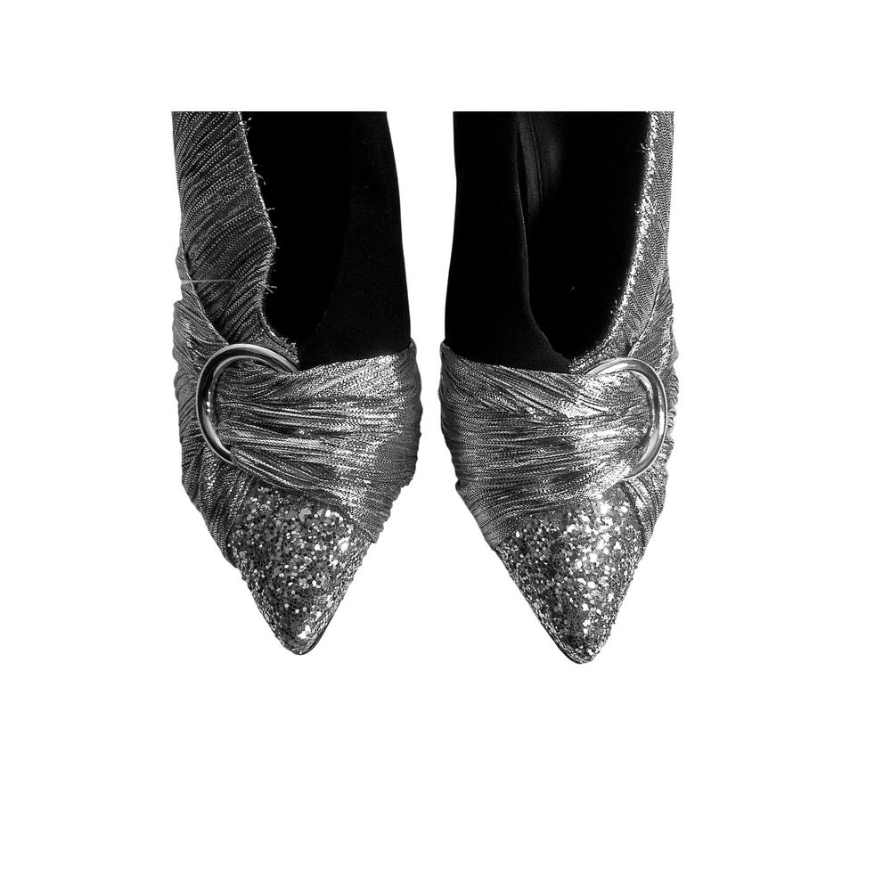 Stella Luna Disco Glam Silver Pleated & Black Pumps with Glitter Heel Size 38 - Picture 6 of 13